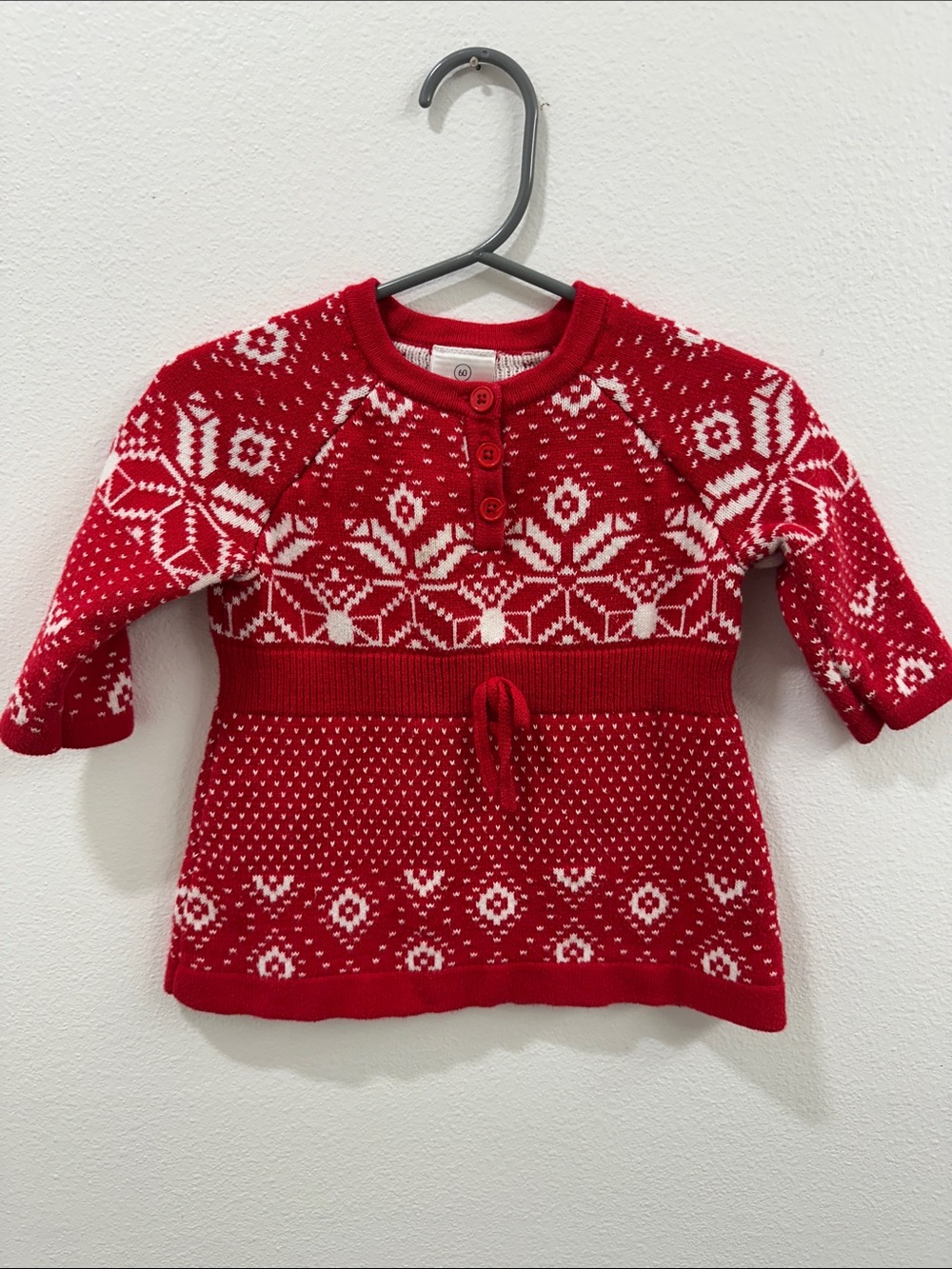Hanna Andersson Red and White Nordic Holiday Sweater Dress - 100% cotton